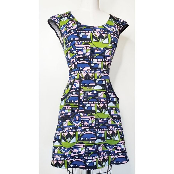 NOOWORKS Womens Skyway Print Cotton Stretch Dress M - Picture 4 of 13